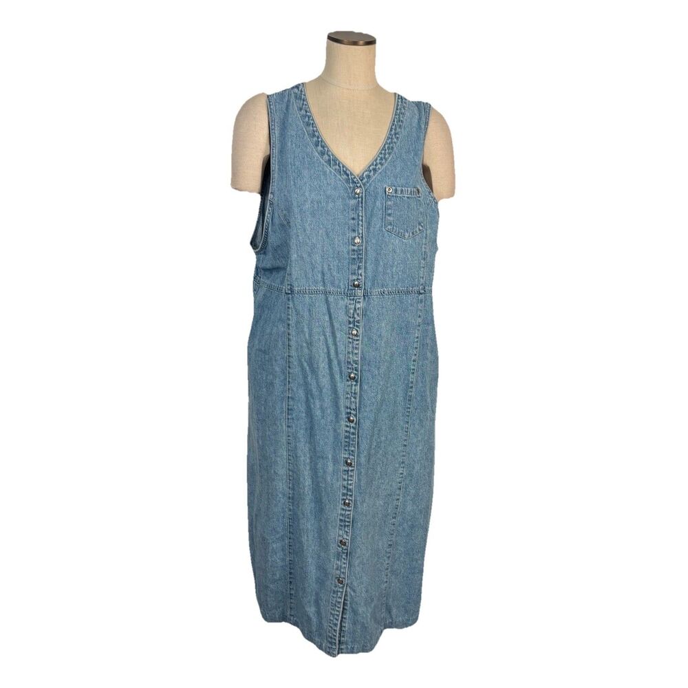 VTG 90s  Classic Elements Women’s 16/18W Denim Midi Dress Jumper Button Up Plus
